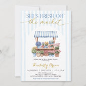 Ze is vers van de markt Blauw Vrijgezellenfeest Kaart (Voorkant)