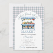 Ze is vers van de markt, blauw Vrijgezellenfeest Kaart (Voorkant)