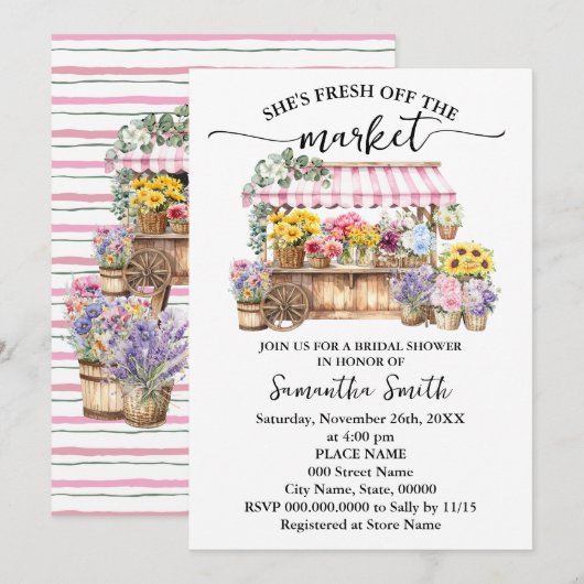 Ze is vers van de markt bloemrijke bruidsdouche kaart (Voorkant / Achterkant)