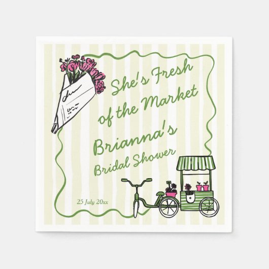 Ze is vers van de markt bruids douche aangepast servet (Voorkant)