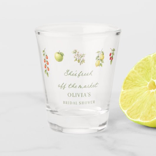 Ze is vers van de markt bruidsdouche shot glas (Voorkant)