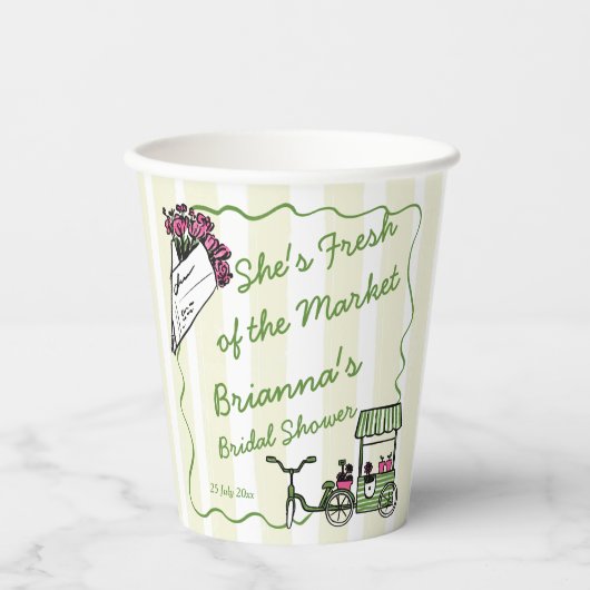 Ze is vers van de markt bruidsfeest aangepast papieren bekers (Voorkant)