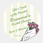 Ze is vers van de markt bruidsfeest cadeautje ronde sticker (Voorkant)
