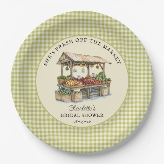 Ze is vers van de markt bruidsfeest papieren bordje (Voorkant)