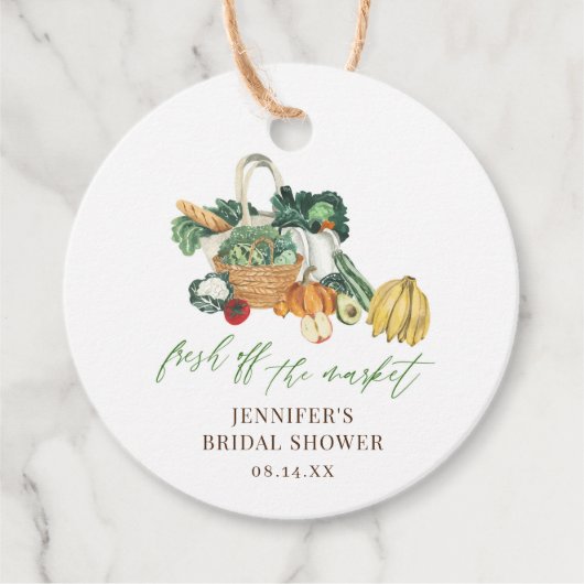 Ze is vers van de markt bruidsshower  bedankjes labels (Voorkant)