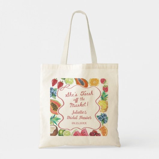 Ze is vers van de markt fruit bruidsdouche tote bag (Achterkant)