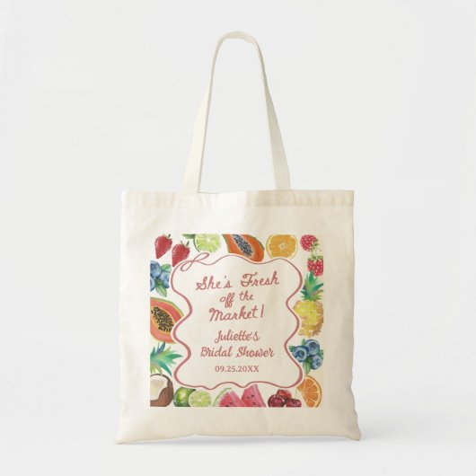 Ze is vers van de markt fruit bruidsdouche tote bag (Voorkant)