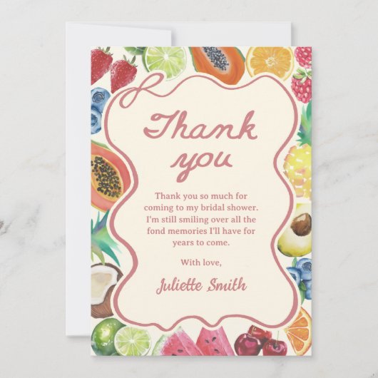 Ze is vers van de markt Fruit Bruiloft Bedankkaart (Voorkant)