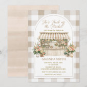 Ze is vers van de markt Gingham Beige Bruids- Kaart (Voorkant / Achterkant)
