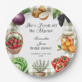 Ze is vers van de markt Gingham bruidsdouche Papieren Bordje (Voorkant)