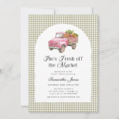 Ze is vers van de markt Gingham Bruidsmeisjesfeest Kaart (Voorkant)