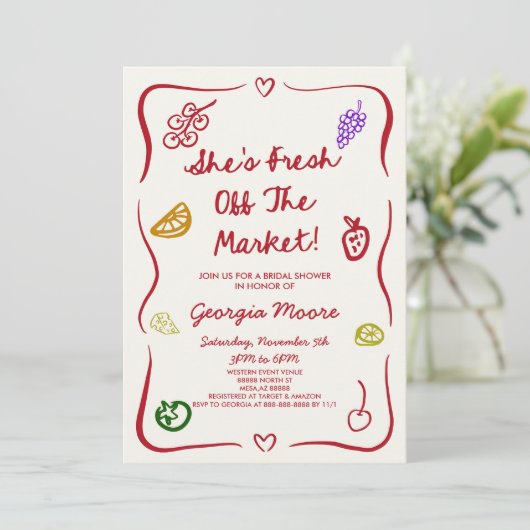 Ze is vers van de markt grillig Vrijgezellenfeest Kaart (Staand voorkant)