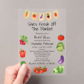 Ze is vers van de markt Groenten Vrijgezellenfeest Acryl Uitnodigingen (Insitu (Draagbaar))