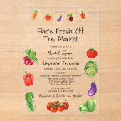 Ze is vers van de markt Groenten Vrijgezellenfeest Acryl Uitnodigingen (Voorkant)