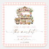 Ze is vers van de markt Herfst Vrijgezellenfeest Vierkante Sticker (Voorkant)