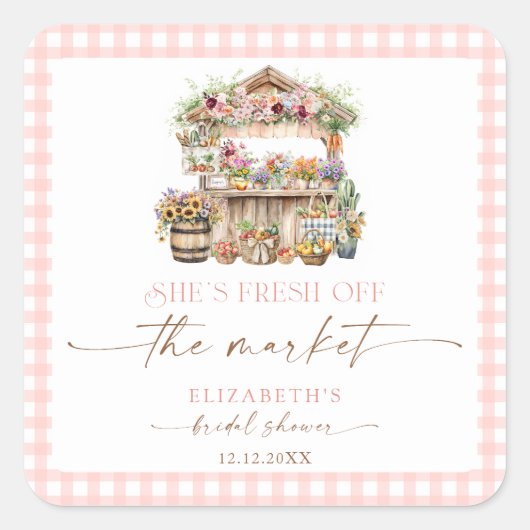 Ze is vers van de markt Herfst Vrijgezellenfeest Vierkante Sticker (Voorkant)