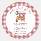 Ze is vers van de markt Kerst Bruidsdouche Ronde Sticker (Voorkant)