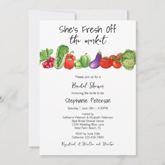 Ze is vers van de markt plantaardig Vrijgezellenfe Kaart (Voorkant)