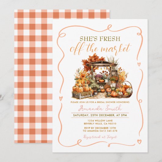 Ze is vers van de markt pompoen Vrijgezellenfeest Kaart (Voorkant / Achterkant)