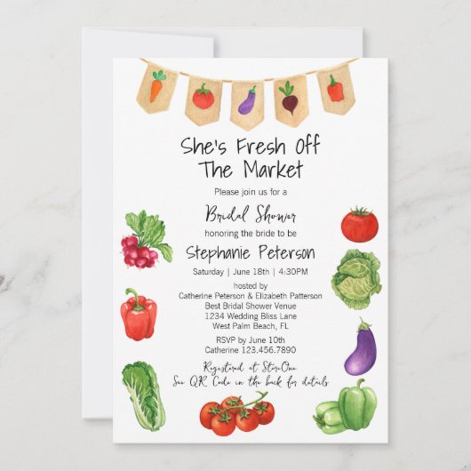 Ze is vers van de markt QR Code Vrijgezellenfeest Kaart (Voorkant)