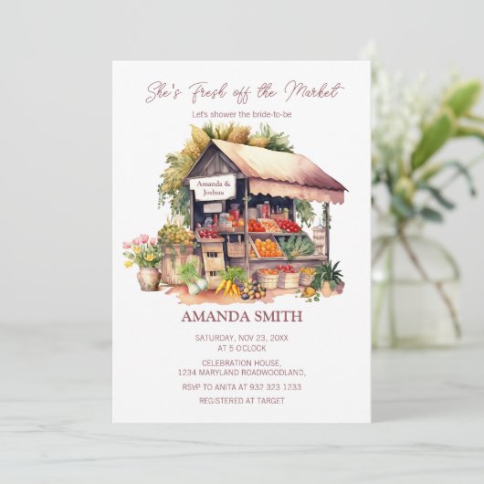 Ze is vers van de markt Veggie Vrijgezellenfeest Kaart (Staand voorkant)