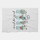 Ze is vol vuur - Levendige Bloemenbekrachtiging Theedoek (Horizontaal)