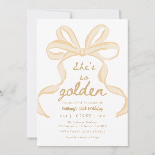 Ze is zo gouden meisje 10e verjaardagsfeestje kaart (Voorkant)