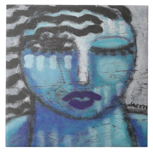 Ze is zo koud Abstract acrylportret op OSB Tegeltje