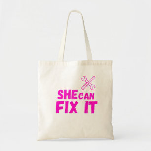 Ze kan het zelf repareren Krachtig doe-het-zelf Tote Bag