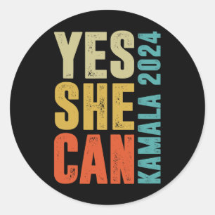 Ze kan kamala 2024 retro kleuren ronde sticker
