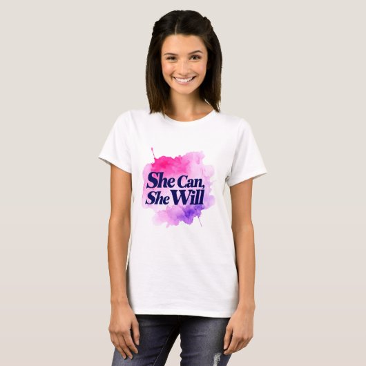 Ze kan ze zal empowerment Waterverf T-shirt (Voorkant volledig)