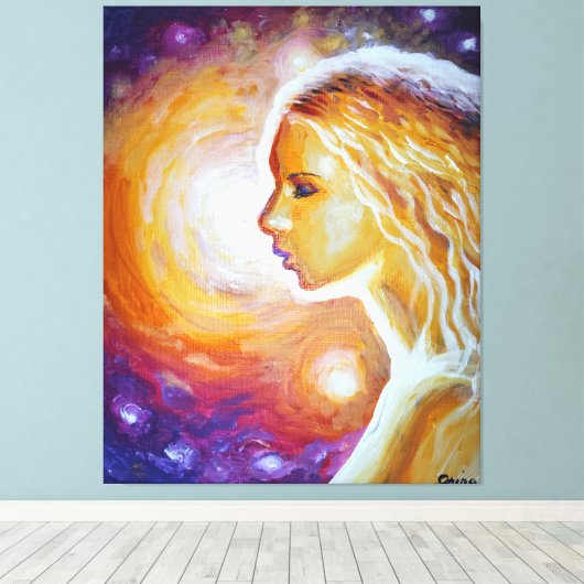 Ze kijkt naar de sterren canvas afdruk (Insitu (Houten vloer))