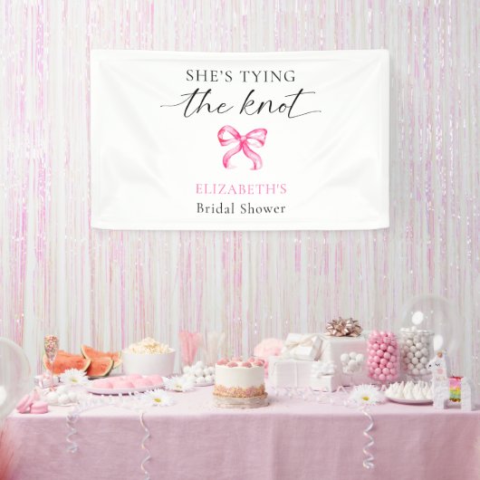 Ze Knoop Haar Bruiloft Aangepaste Bruidsuitnodigin Spandoek (Feest)