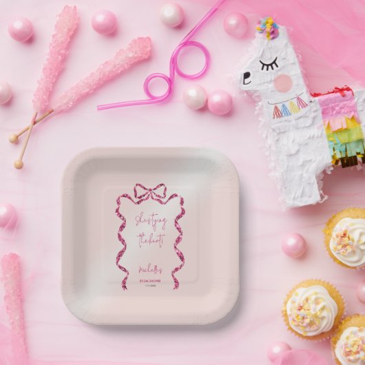 Ze knoopt de chique glitter roze strik bruids papieren bordje (Feest)