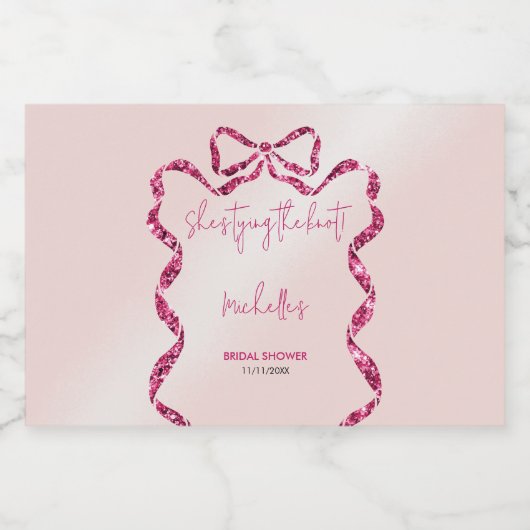 Ze knoopt de chique glitter roze strik sparkling wijnetiket (Enkel label)