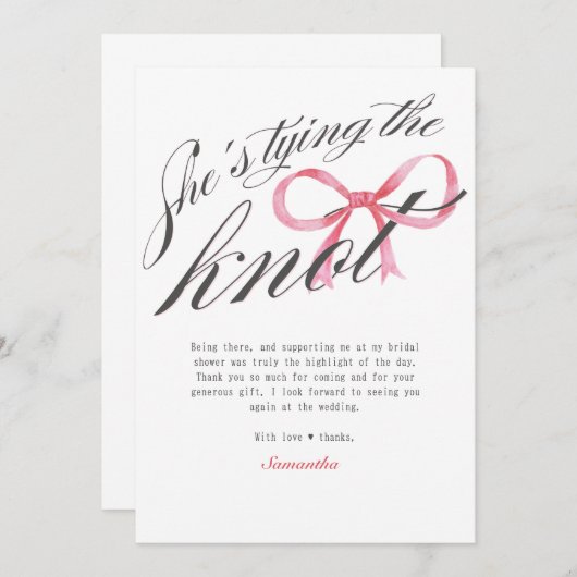 Ze Knoopt de Knoop Boog Coquette Bruidsontbijt Bedankkaart (Voorkant / Achterkant)