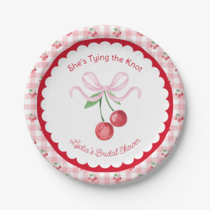 Ze Knoopt de Knoop Coquette Kers Bruidsfeest Papieren Bordje