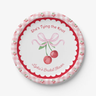 Ze Knoopt de Knoop Coquette Kers Bruidsfeest Papieren Bordje