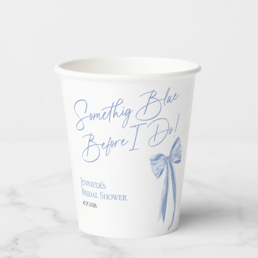Ze knoopt de knoop door | Blue Bow Vrijgezellenfee Papieren Bekers (Voorkant)