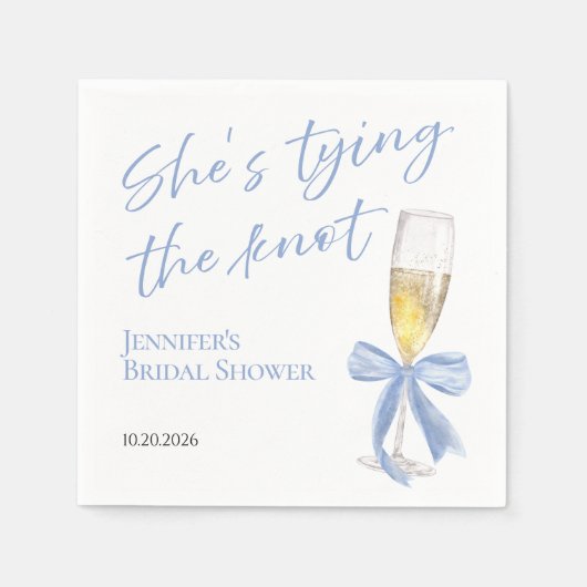 Ze knoopt de knoop door | Blue Bow-Vrijgezellenfee Servet (Voorkant)
