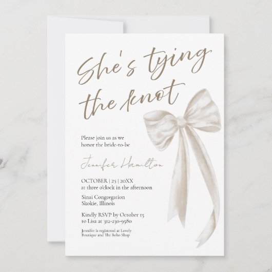 Ze knoopt de knoop door | White Bow-Vrijgezellenfe Kaart (Voorkant)