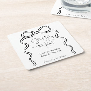 Ze Knoopt De Knoop Modern Script Bruidsfeest Kartonnen Onderzetters