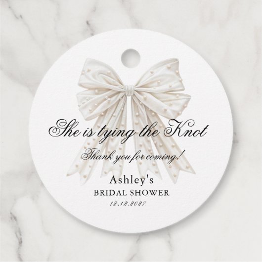 Ze Knoopt de Knoop Parels Boog Bruidsfeest Bedankjes Labels (Achterkant)