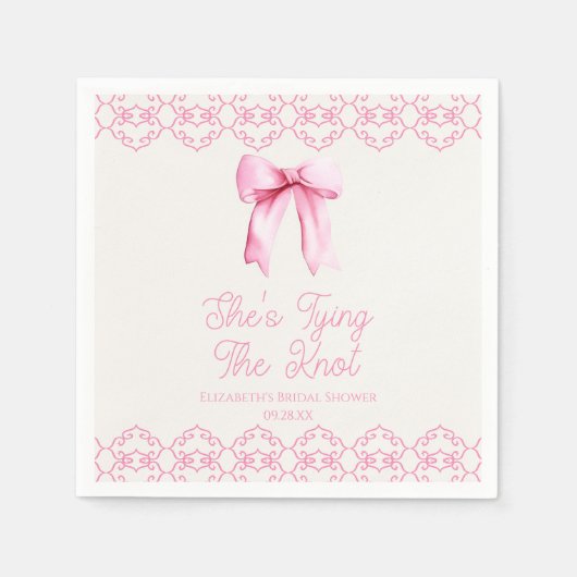 Ze Knoopt De Knoop Roze Strik Bruidsfeest Servet (Voorkant)