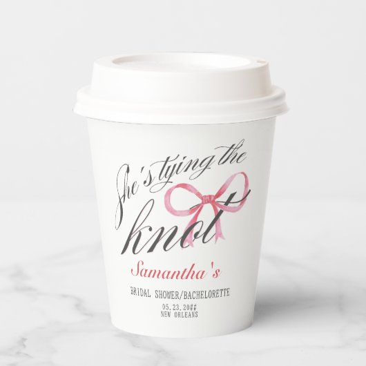 Ze Knoopt de Knoop Strik Coquette Bruidsborrel Papieren Bekers (Voorkant)