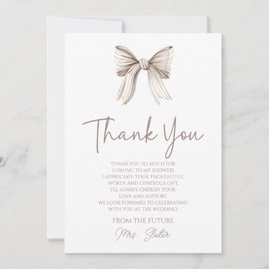 Ze Knoopt De Knoop Witte Strik Bruidsdouche Bedankkaart (Voorkant)