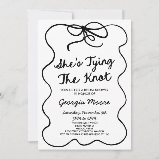 Ze Knoopt De Knoop Wonderschone Boog Bruidsfeest Kaart (Voorkant)