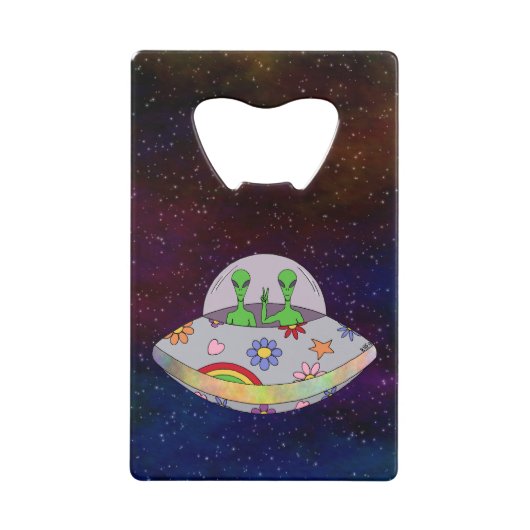 Ze komen in de Vrede UFO Creditkaart Flessenopener (Voorkant)