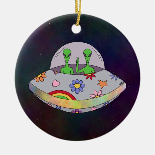 Ze komen in de Vrede UFO Keramisch Ornament (Voorkant)
