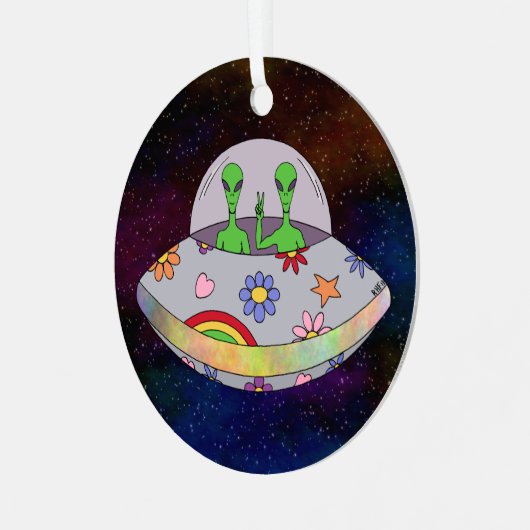Ze komen in de Vrede UFO Metalen Ornament (Voorkant links)